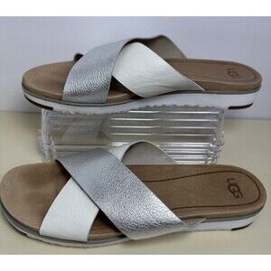 UGG Sandal Womens 10 White Kari Open Toe Criss Cross Slip On Casual Comfort